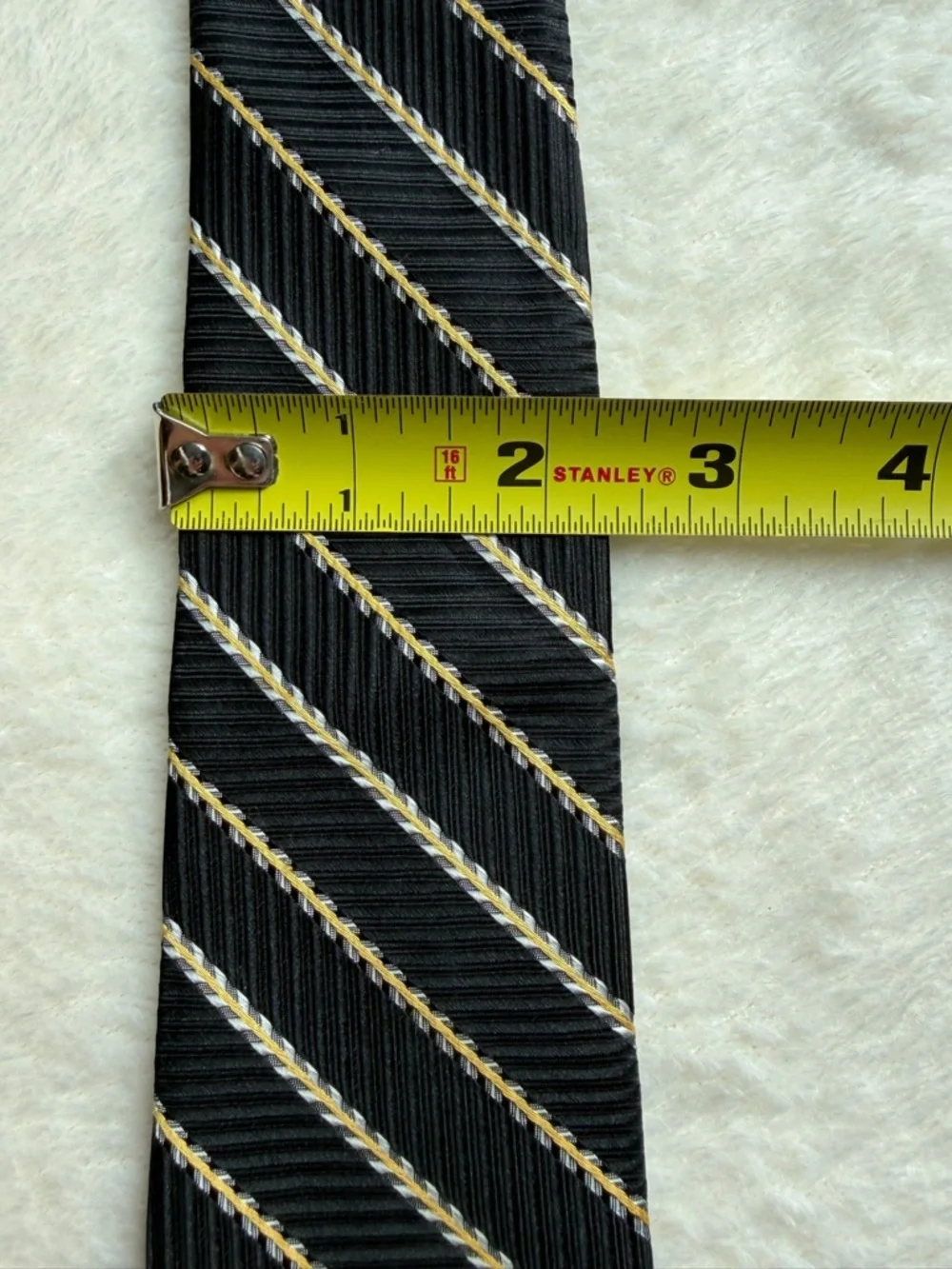 Vintage Paul Lawrence‎ Black Diagonal Stripe Necktie with Cream Accent